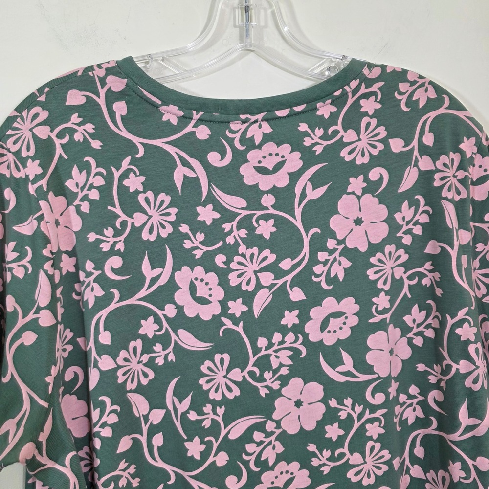 Lands End Womens T Shirt Pink Floral Sage Green Cotton Short Sleeve Casual XL - Picture 9 of 11